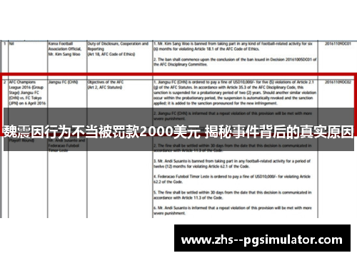 魏震因行为不当被罚款2000美元 揭秘事件背后的真实原因